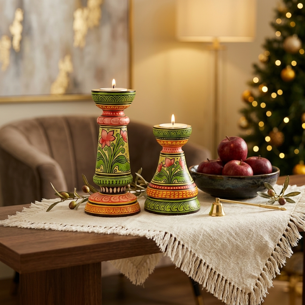 Artisan Wooden Candle Stand Set | Luxury Handmade Home Décor | Wodo Craft - Image 2