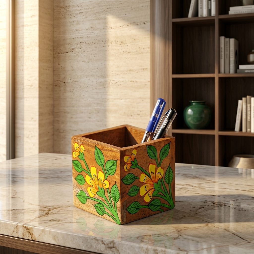 Luxury Wooden Pen Stand | Handmade Desk Organizer | Wodo Craft