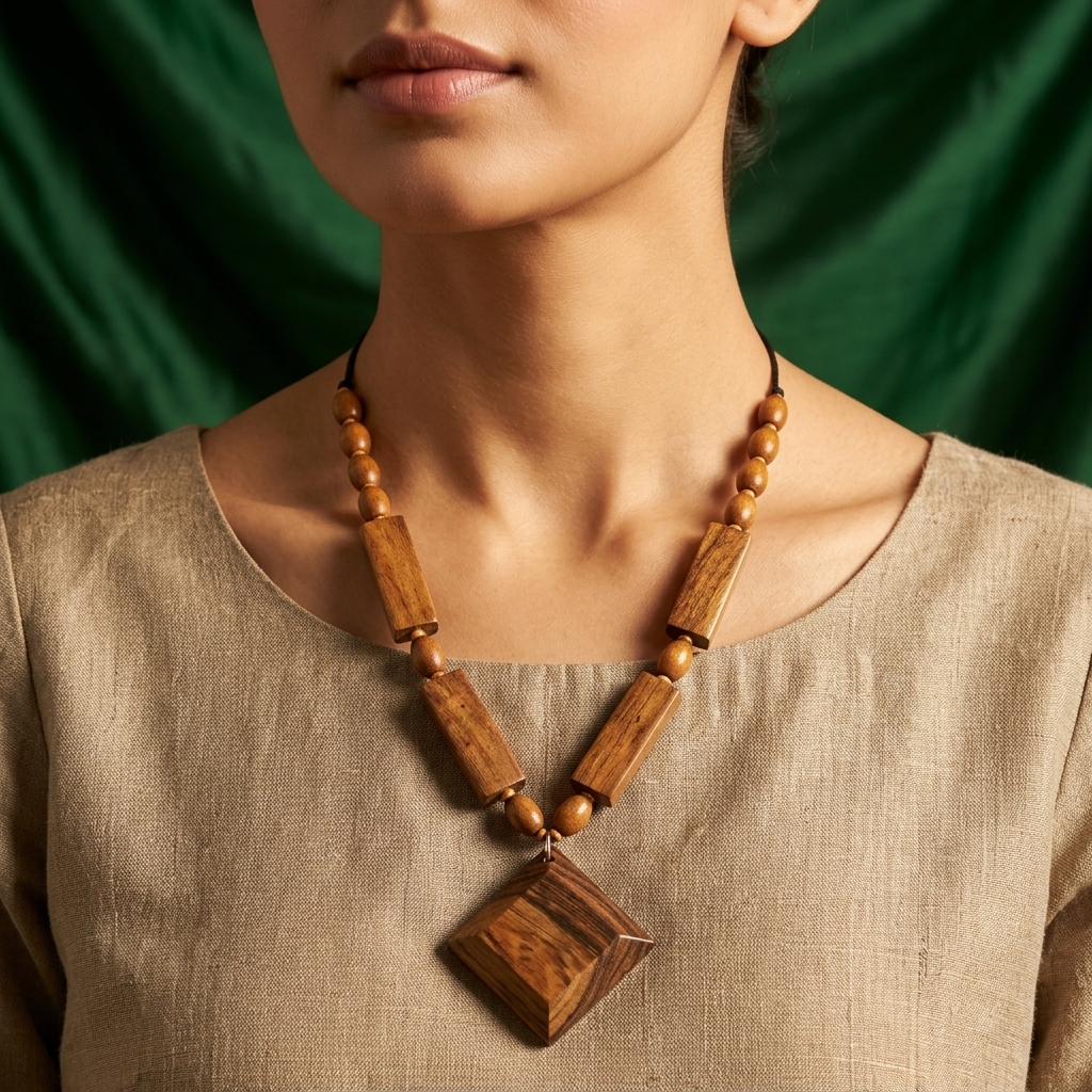 Premium Natural Wood Necklace | Handcrafted Artisan Jewellery | Wodo Craft - Image 2