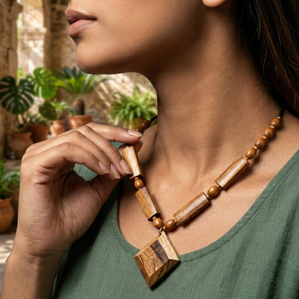 Premium Natural Wood Necklace | Handcrafted Artisan Jewellery | Wodo Craft - Image 3